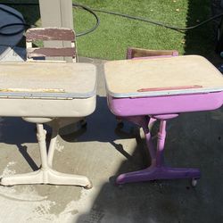 2 Antique Metal School Desks