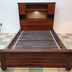Modern Cherry Full Size Bookcase Bed With Light and Slide Out Trays By Timber Industries