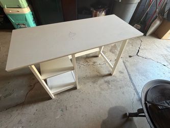 White Wood Desk with Lower Shelf
