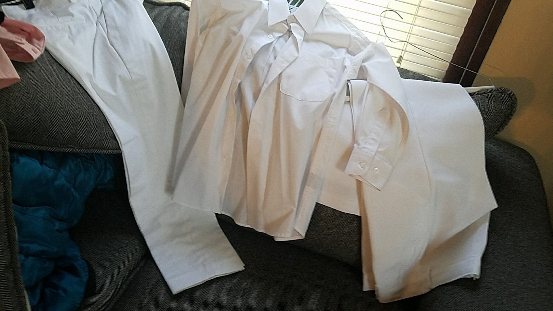 Boys white pants and shirt size 8
