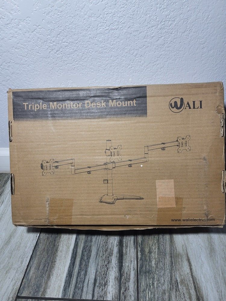 WALI Triple Monitor Stand, Free Standing Three LCD Monitor Fully Adjustable Desk Mount Fits 3 Screens up to 27 inch, 22 lbs Weight Capacity per Arm (M