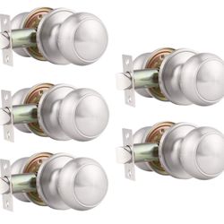 Probrico 5 Pack Round Passage Door Knob(Non-Locking Knobs), Keyless Doorknobs Interior/Exterior Door Lockset,Passage Knobs for Hallway/Closet,Satin Ni