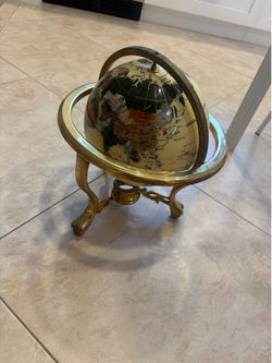 Mother of pearl semi precious gemstone  brass globe