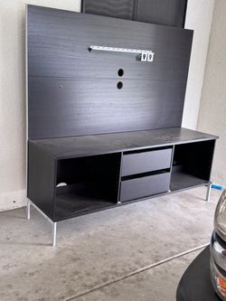 Black TV Stand with Wall Panel and Storage