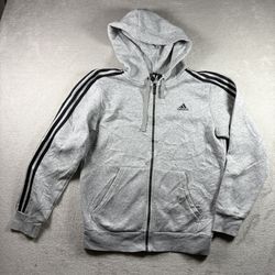 Adidas Sweater Men’s Medium Gray Athletic Hoodie Casual Full Zip Sweatshirt#1234