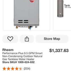 Rheem Performance Plus 9.5 GPM Smart Non-Condensing Outdoor Natural Gas Tankless Water Heater
