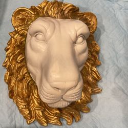 Small Vintage Gold & White Lion Head Wall Art Mask $25.   14.5” Larger Gold Lion Wall Mask $30.  