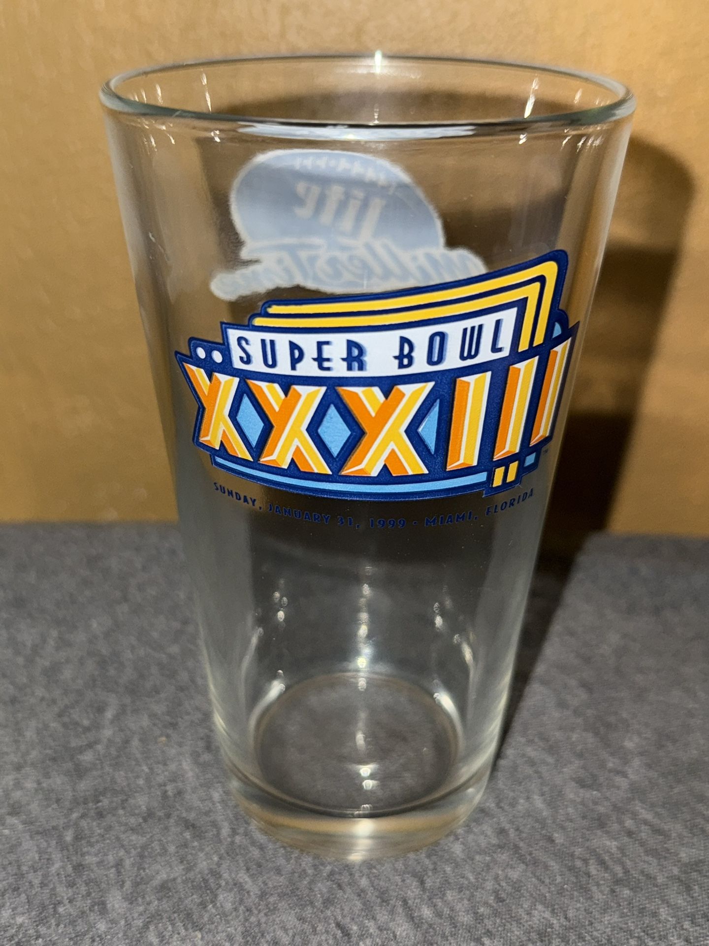 Miller Lite NFL Super Bowl XXXIII Football Beer Glass Collectible Vintage Class.