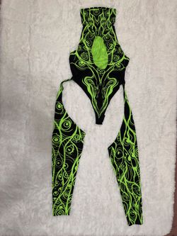 New 3x neon green bodysuit festival rave cyber raver leggings top outfit black