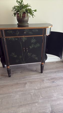 Black Painted Wood Console Cabinet with Bamboo Design