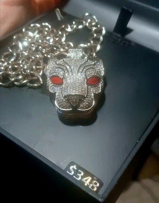 Simulated Diamond Sterling Silver Panther Pendant w/ Chain