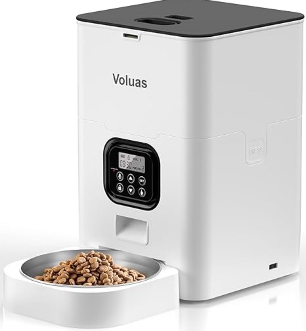 VOLUAS Automatic Cat Feeders - Timed Pet Feeder for Cats and Dogs with Dry Food Dispenser, Desiccant Bag, Programmable Portion Control, 4 Daily Meals,