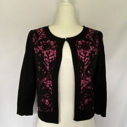 Inc International Concepts Women’s Short Cardigan Size  P/S Black /Fushsia