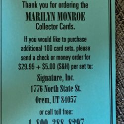 Marilyn Monroe Collectable Cards