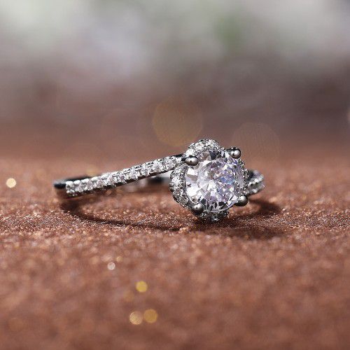 "Beautiful Stone Twisted Macro Pave Silver Pure Flower Wedding Ring, K844
 
  