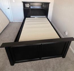 Black Full Bed Frame/ With Storage Headboard and Box Spring