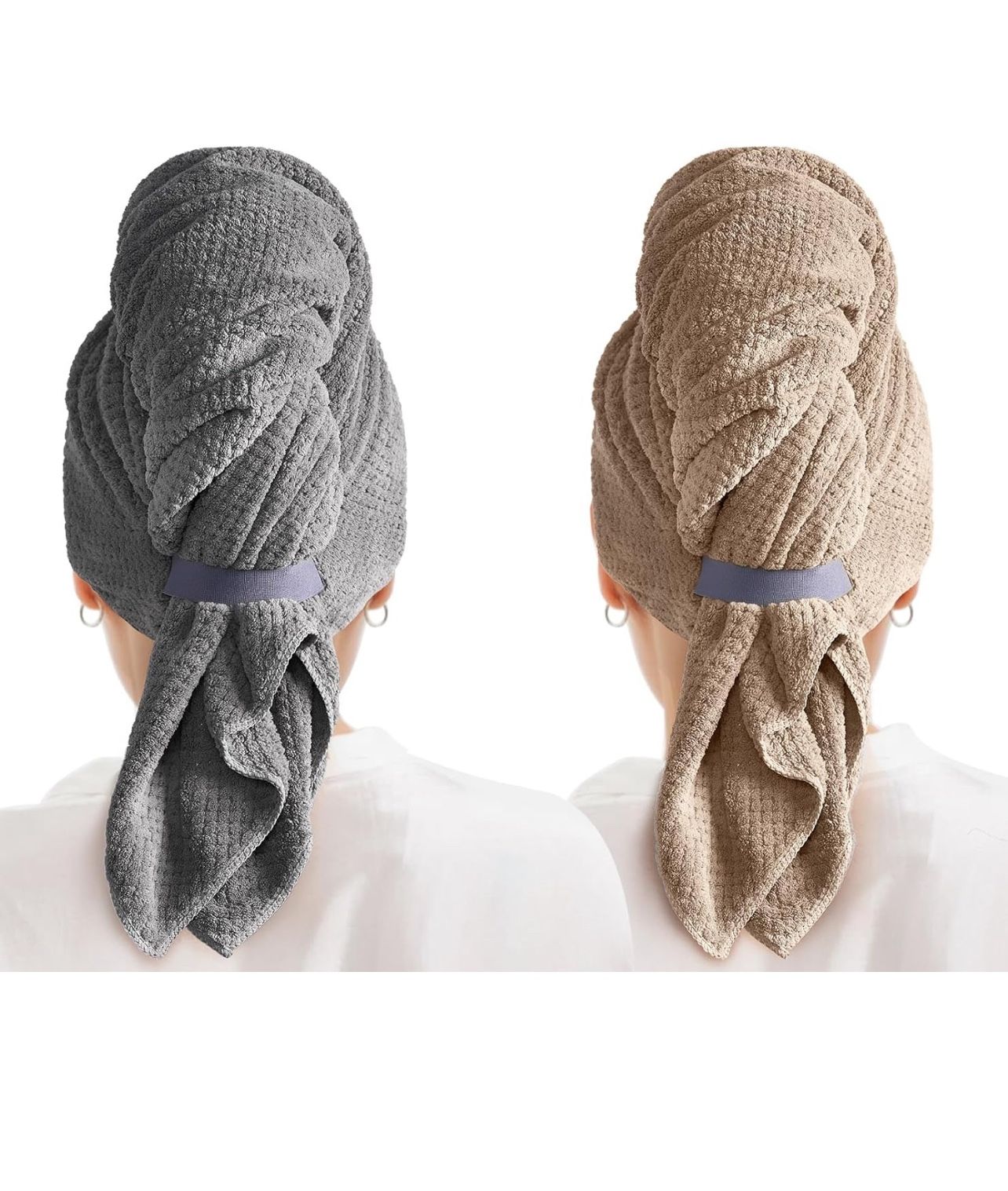 Brandnew 2 Pack Microfiber Hair Towel Wrap for Women, Quick Dry Hair Turban Towel with Elastic Band, Microfiber Plopping Towel for Curly Hair, Stockin