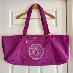 Gaiam Embroidered Mandala Design Yoga Mat Tote Bag, Grape