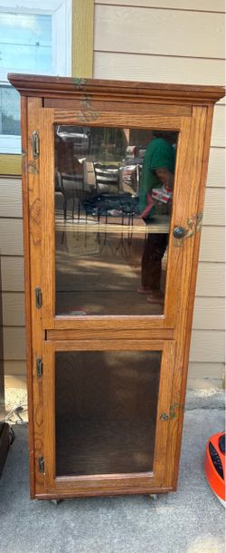 Antique Oak Wood Display Cabinet