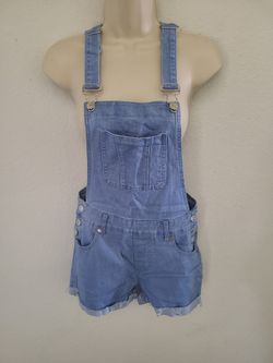 Nivana Denim Overall Shorts Light Wash Pockets Sz M