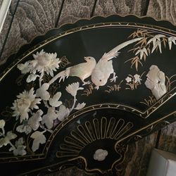 Vintage Antique Laquer Wallfan With Mother Of Pearl