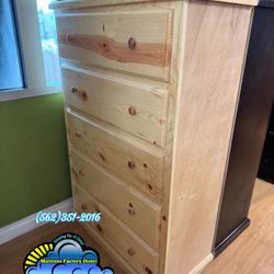 New Jumbo Pinewood Double Knob Five Drawer Chest Dresser 