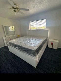 White queen Bedroom Set with Mattress