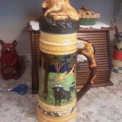 Vintage Jungle Theme Stein W Lid