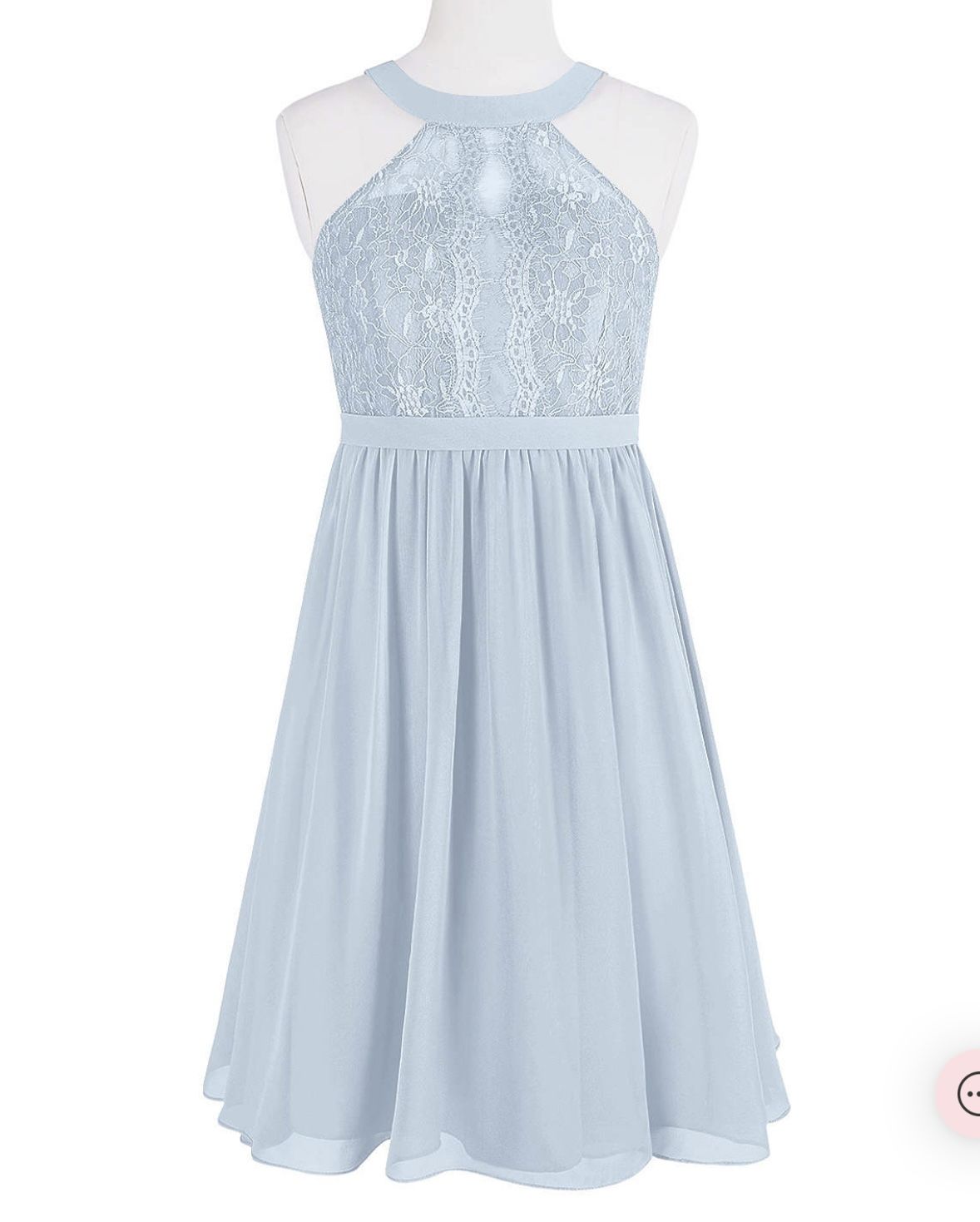 NWT Azazie Andalise JBD Lace Chiffon Mini JR Bridesmaid Dress Mist Blue Size J14