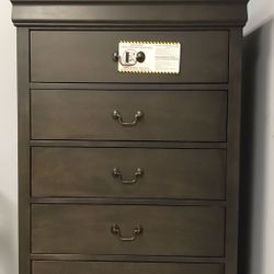 Dark stained grey five drawer chest