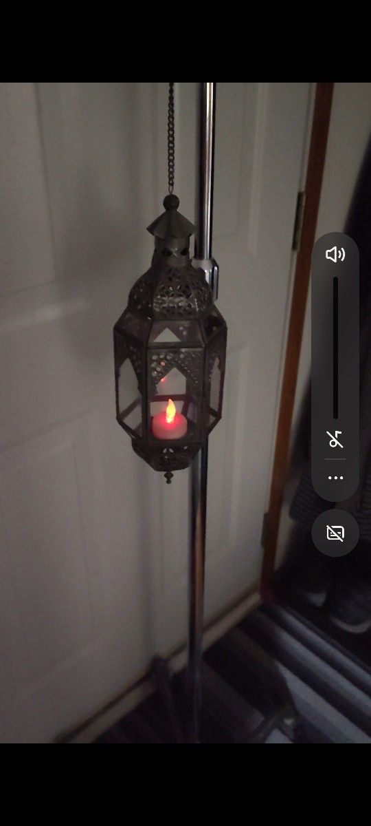 Galvanized Metal Moraccan Style Hanging Lamp w/Color Changing Tea Light 