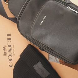 Coach Mini Backpack & Solid Black Beanie 