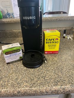 Keurig K Express with reusable pods and 8 cafe bustelo pods