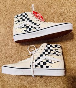 Vans sk8 hi suede checkerboard flames high tops men’s size 9, women’s 10.5 NEW