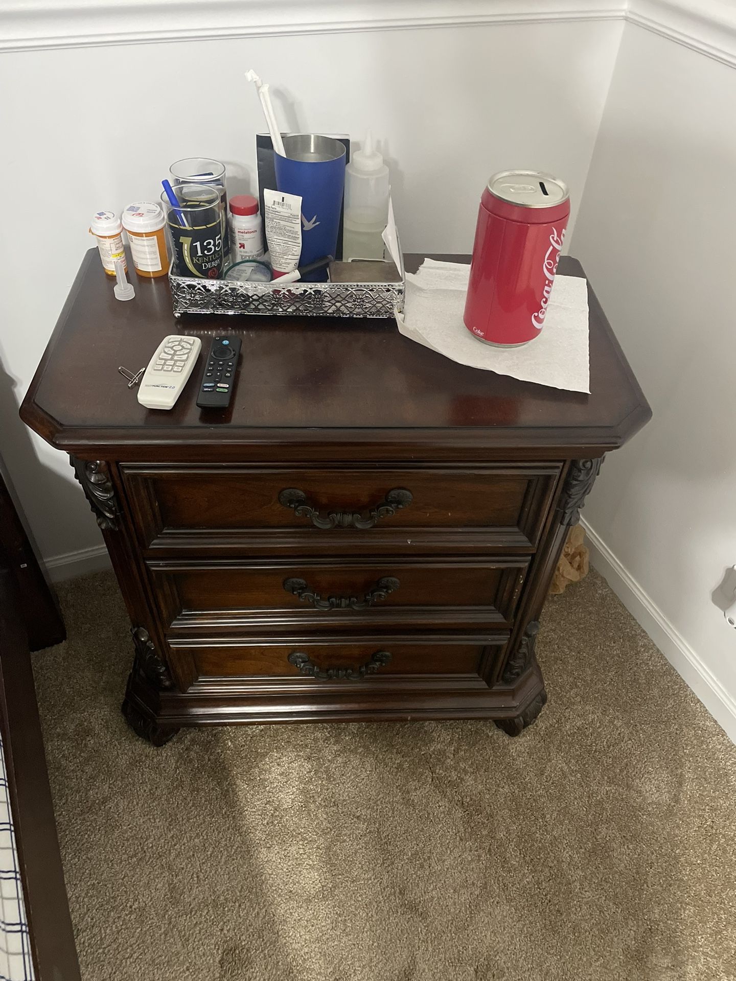 Bed, Frame, Dresser.