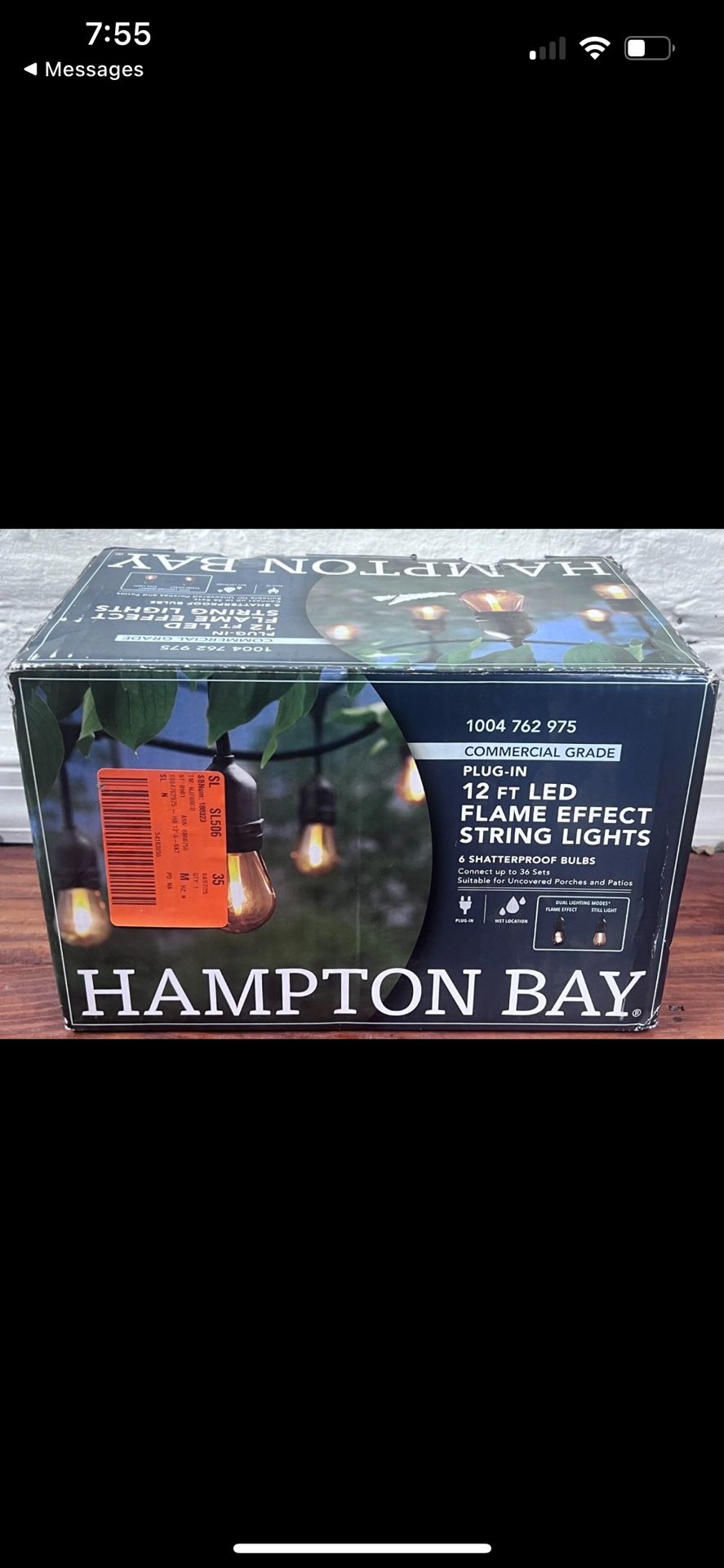 Hampton Bay 6-Light 12 ft. Indoor/Outdoor Plug-In LED Flame Effect String Light