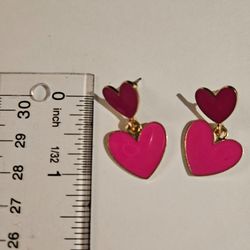 Double hot pink hearts earrings