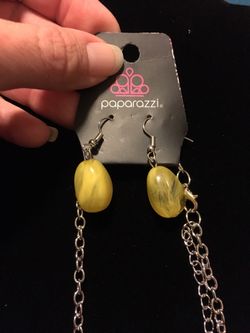 Yellow stone necklace and earrings set