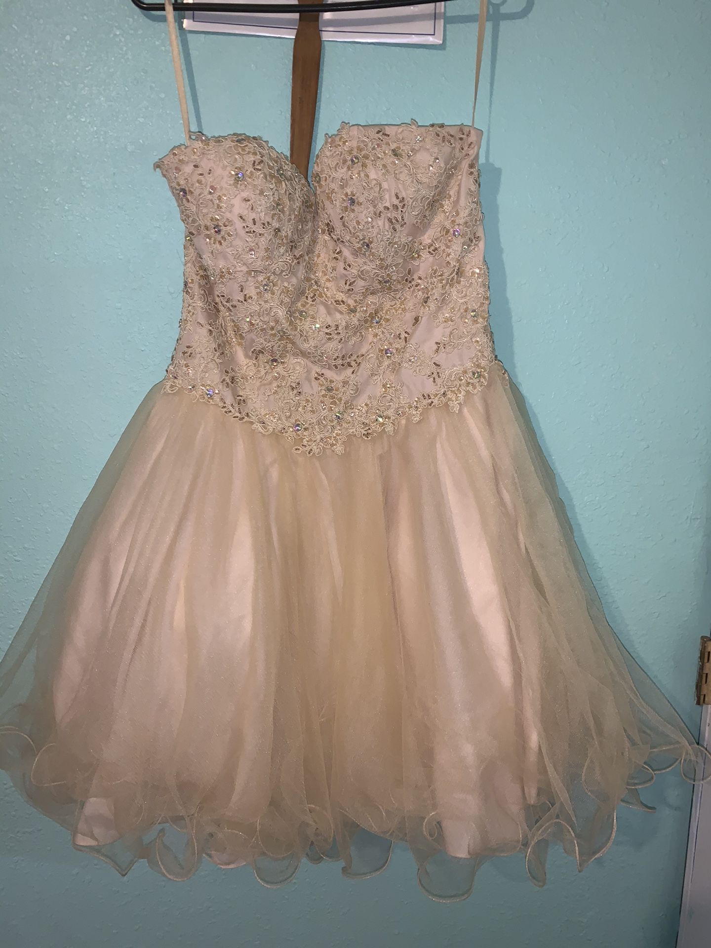 Ruffled Skirt Ruched Waist Champagne Short Prom Dress