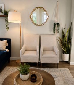Set of 2 Upholstered Accent Chairs - Neutral Cream | Sturdy & Comfortable