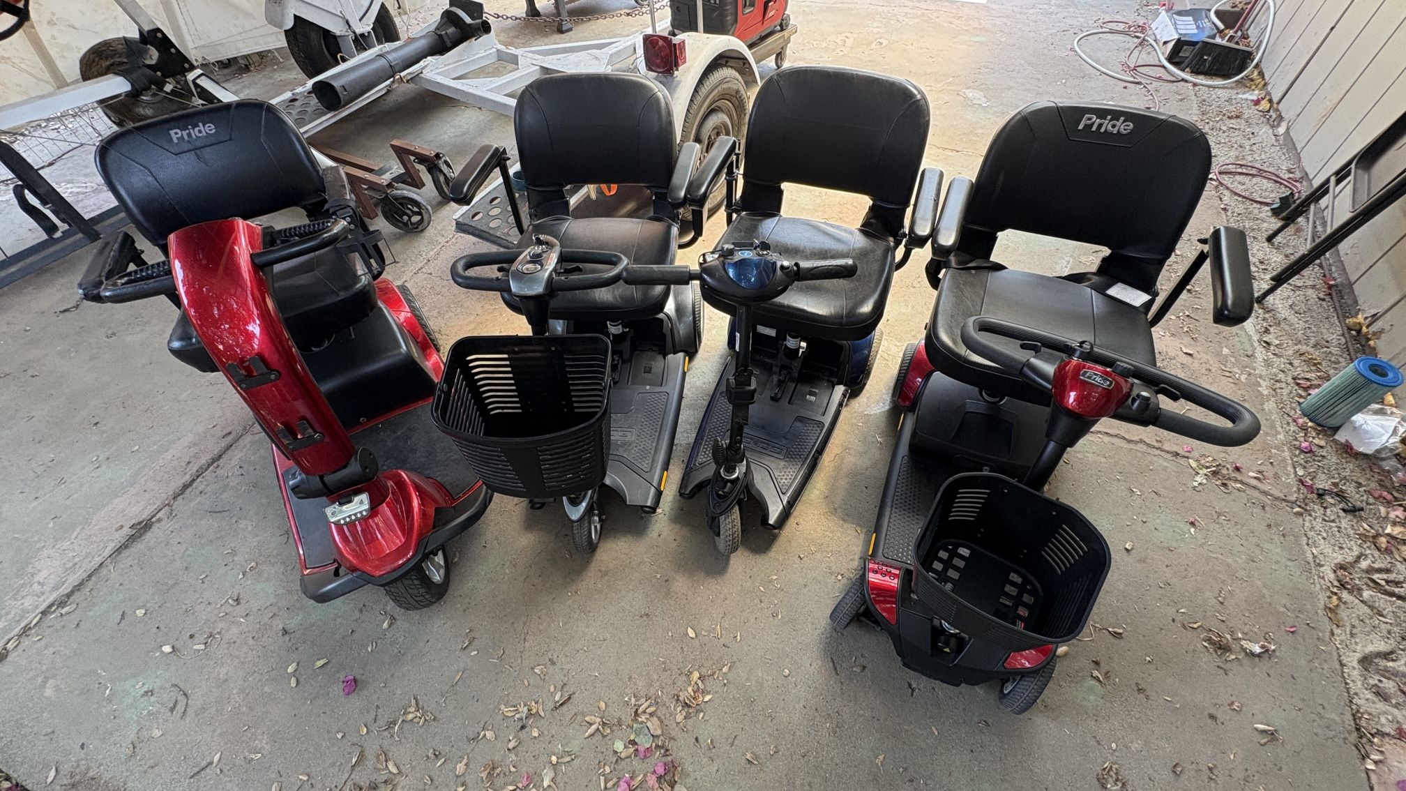 Three Pride Mobility Scooters, One New And Two Just Like New!