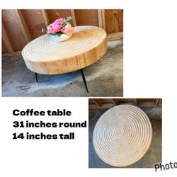 Round Wood Coffee Table with Metal Legs