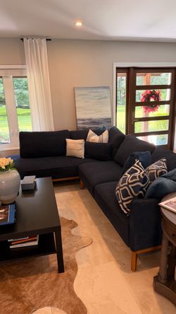 Navy Blue L-Shaped Sectional Sofa