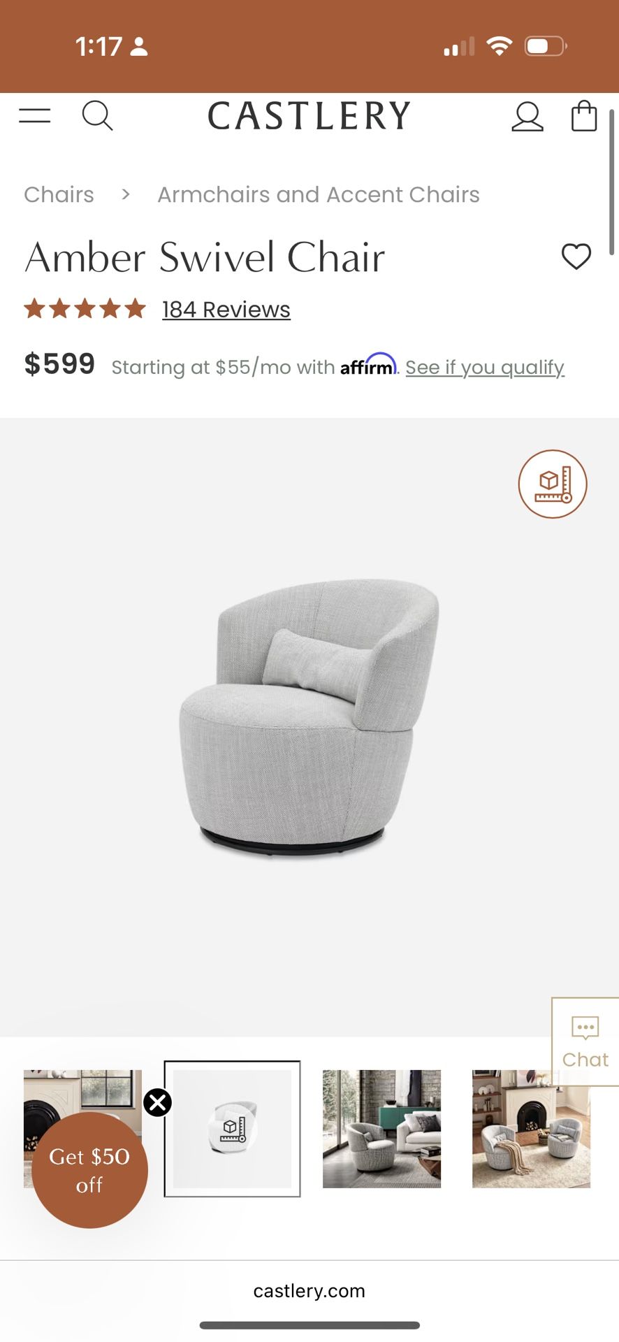 Casterly Upholstered Swivel chair w/ Lumbar Pillow