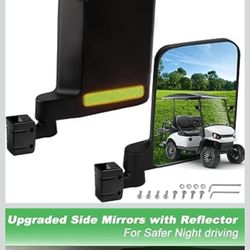 No Drilling Golf Cart Side Mirrors with Built-In Reflector, Universal HD Folding Side View Mirrors.