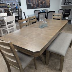 Rustic Gray Farmhouse 6-Piece Dining Set with 18” Butterfly Leaf