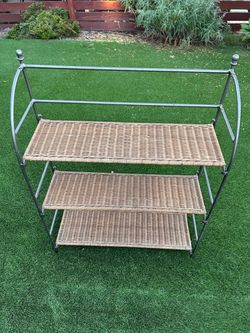 3-Tier Metal and Wicker Shelf Unit