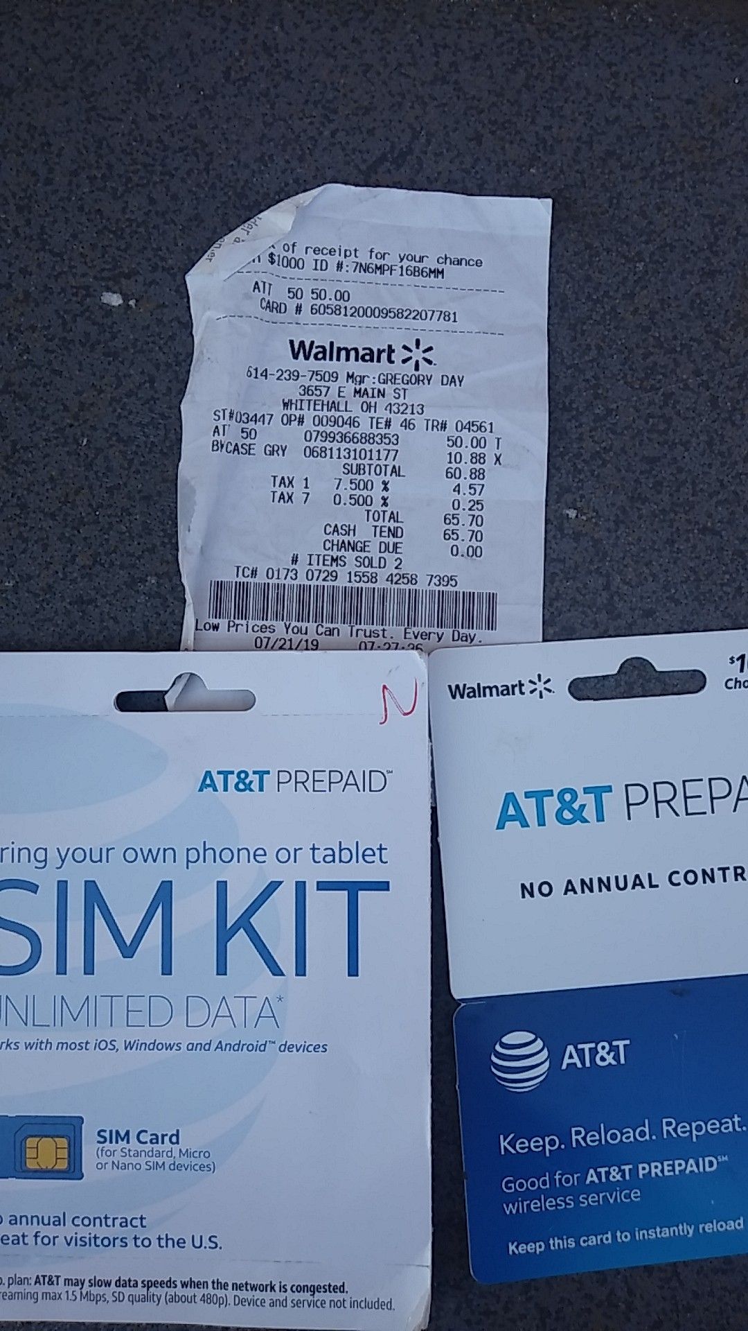 AT&T SIM card kit with reloadable prepaid card to $50 on selling both so 40 bucks
