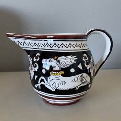 Vintage Deruta Majolica Pitcher, Siena Italy Ceramic Pitcher with Deer, Siena Deer Ceramic Pitcher 
