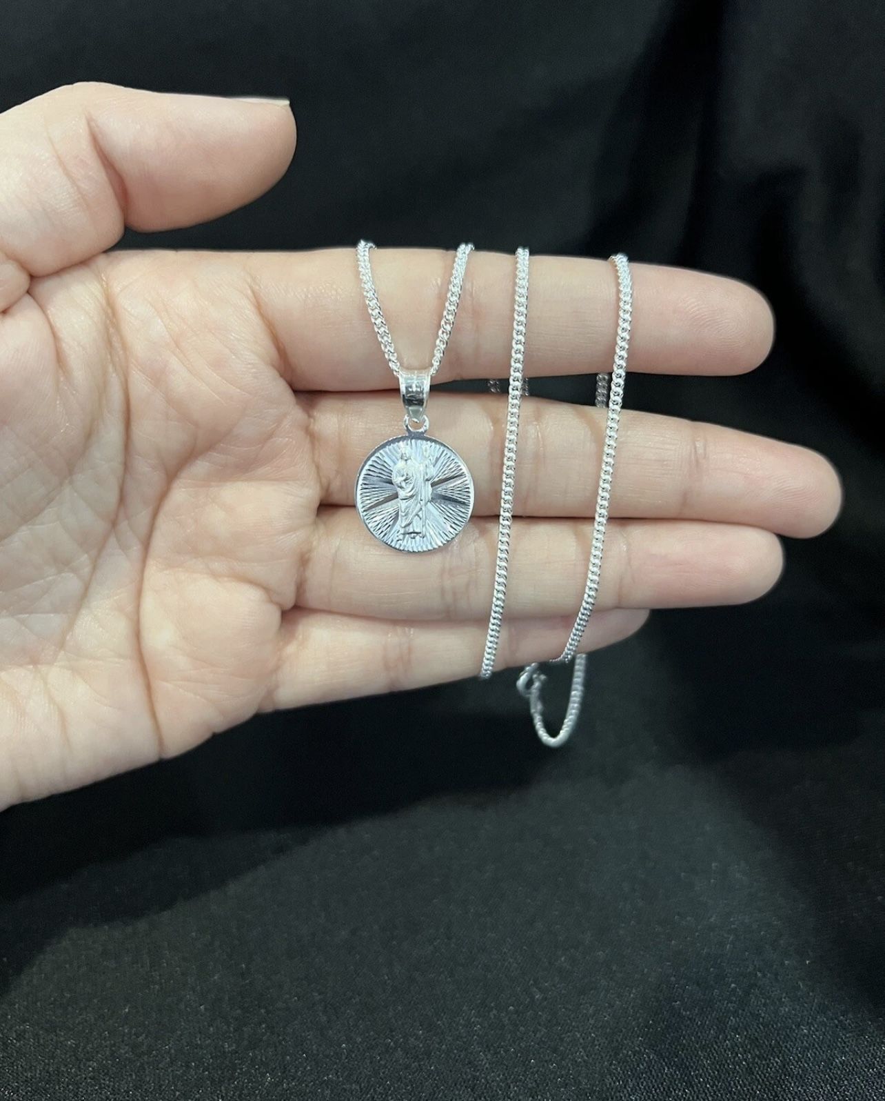 925 Sterling Silver Mens Womens St Jude San Judas Medal & Curb Chain